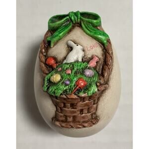 Vintage 1970s Ceramic Easter Egg Nowell’s Molds w Rabbit in Raised Basket Signed